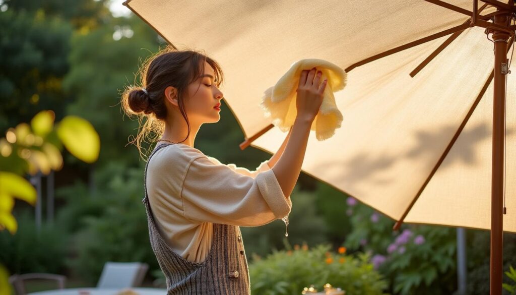 Astuces d’entretien pour le tissu imperméable de votre parasol de jardin