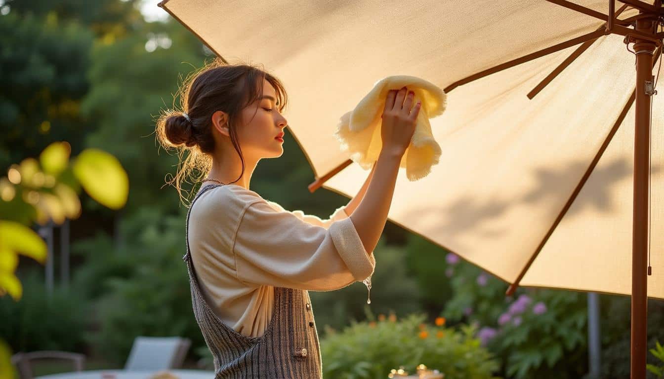 Astuces d’entretien pour le tissu imperméable de votre parasol de jardin