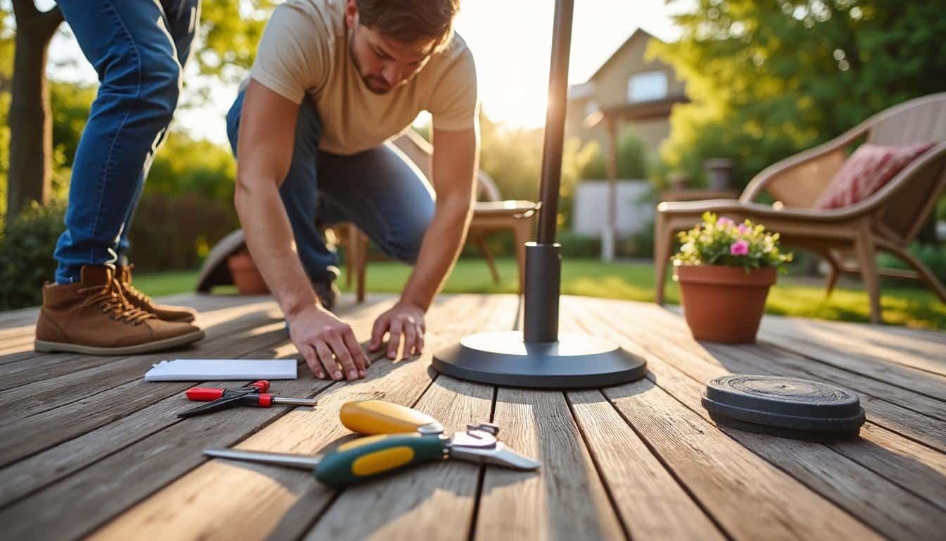 Installation d’un parasol sur une terrasse en bois de jardin : guide pratique
